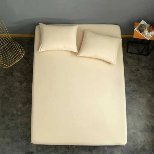 Dyed Cotton Fitted Sheet With Pillow Cover - Cream