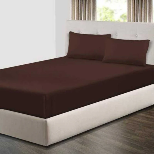 Dyed Cotton Fitted Sheet With Pillow Cover - Brown