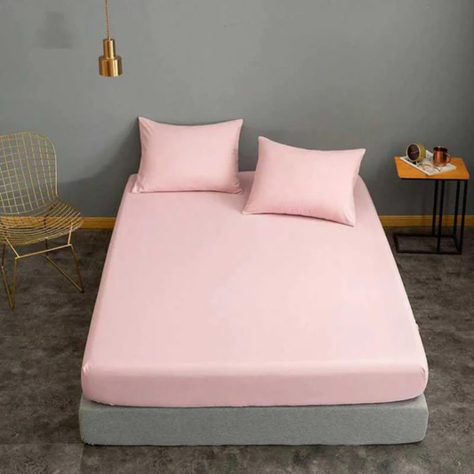 Dyed Cotton Fitted Sheet With Pillow Cover - Baby Pink