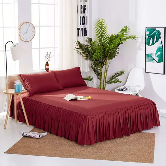 Frill Bedsheet - Maroon - 3 Pieces
