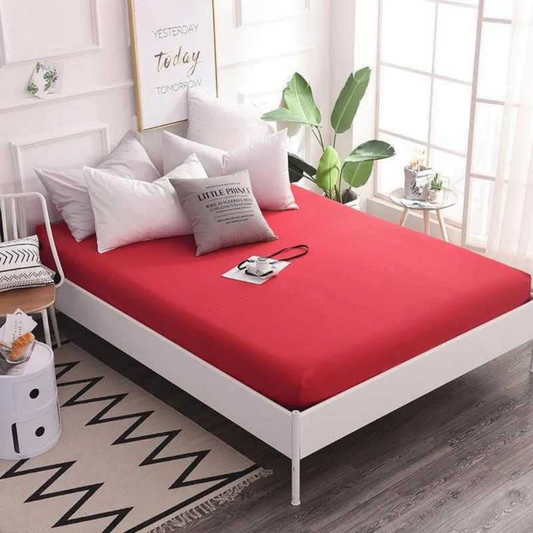 Dyed Cotton Fitted Sheet With Pillow Cover - Red
