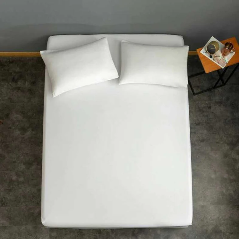 Dyed Cotton Fitted Sheet With Pillow Cover - White