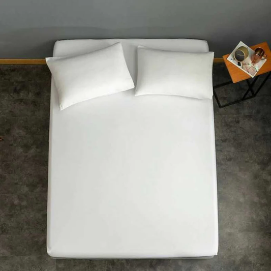 Dyed Cotton Fitted Sheet With Pillow Cover - White