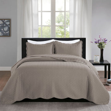 3 PCs Ultrasonic Quilted Bed Spread - Beige