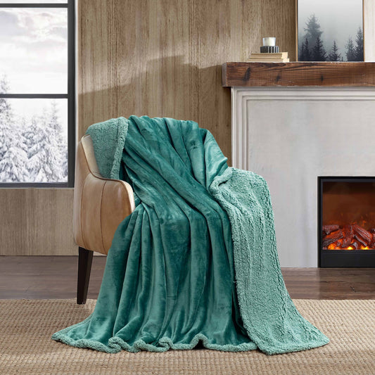 Super Soft Reversible Sherpa Fleece Blanket 350gsm - Teal