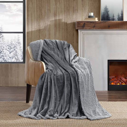 Super Soft Reversible Sherpa Fleece Blanket 350gsm - Grey