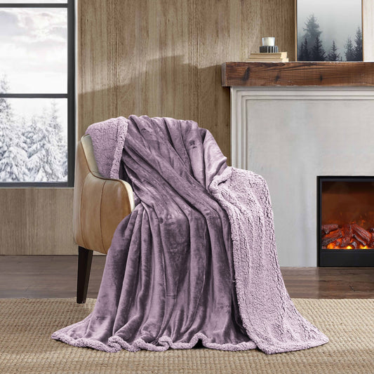 Super Soft Reversible Sherpa Fleece Blanket 350gsm - Pink