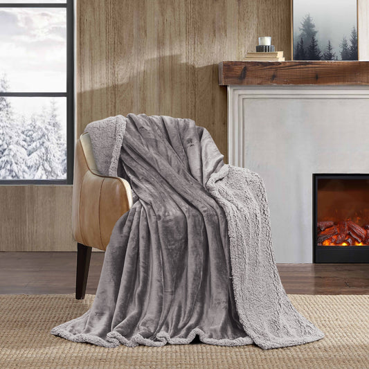 Super Soft Reversible Sherpa Fleece Blanket 350gsm - Dull Brown