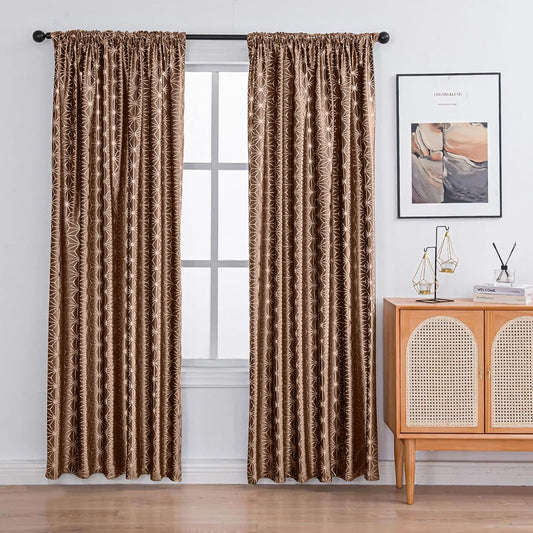 Luxury Cross Design Velvet Curtain - Brown