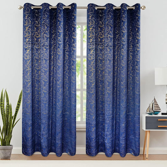 Luxury Sprinkle Design Velvet Curtain - Blue