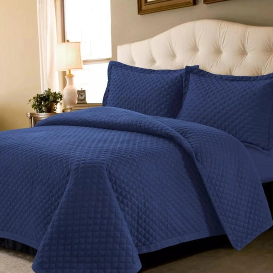 Diamond Quilted Bedspread _ Navy Blue