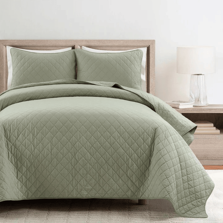 Diamond Quilted Bedspread _ Mint Green