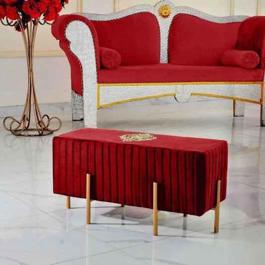 2 Seater Luxury Wooden stool Embroidered With Steel Stand -DM-125