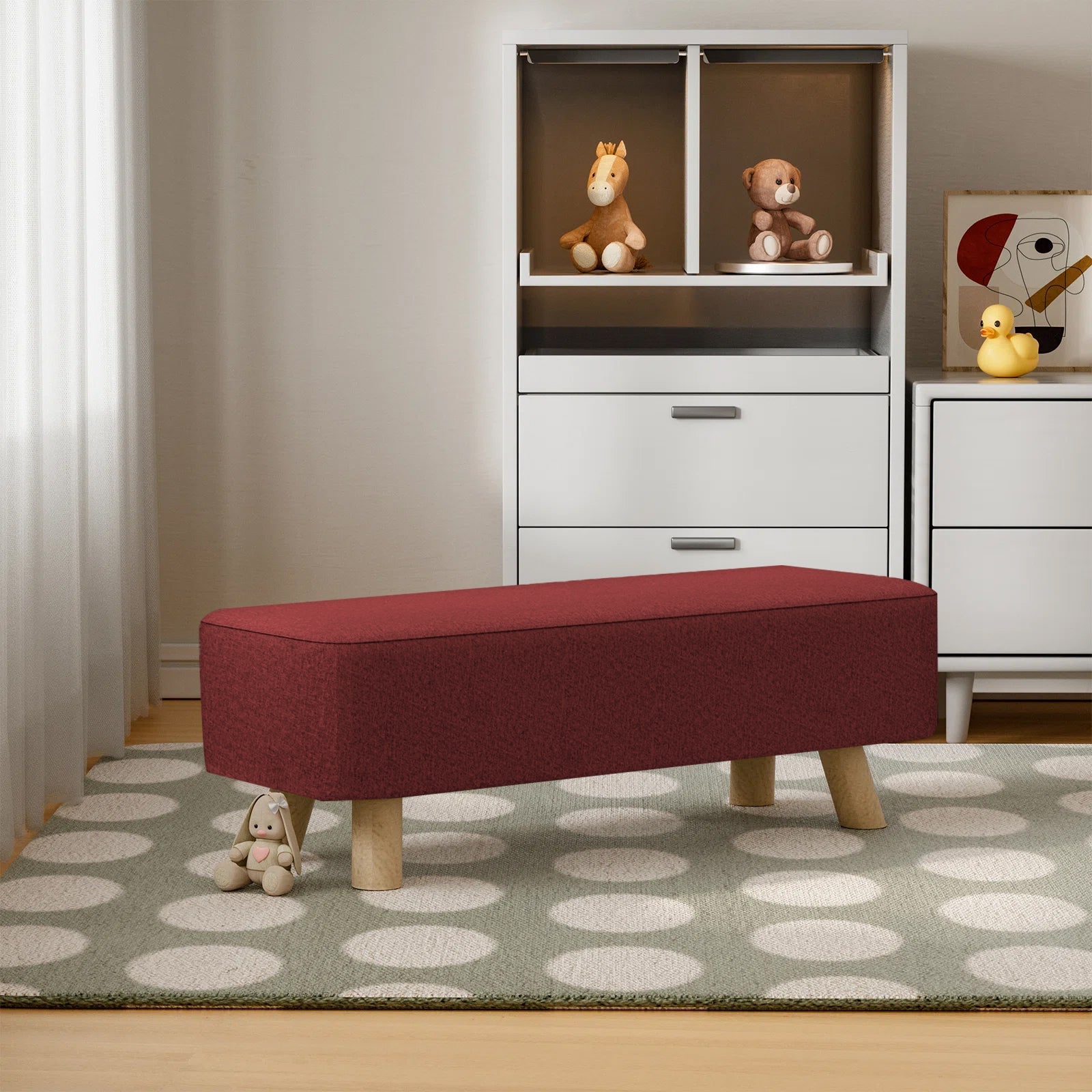 2 Seater Wooden Stool -Maroon