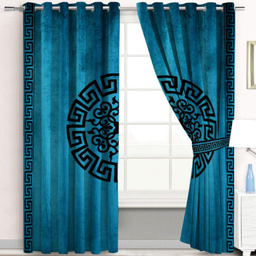 2 Pc's Premium Embroidered Velvet Curtain With 2 Belts (Zinc/Black) 1002
