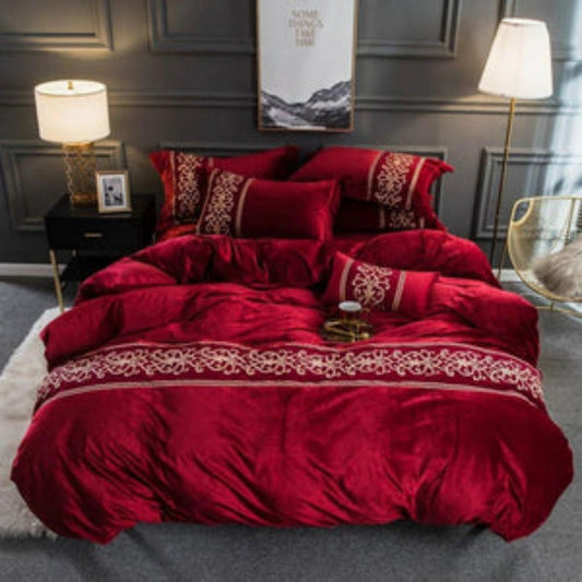 Luxury Velvet Embroidered Duvet - Red