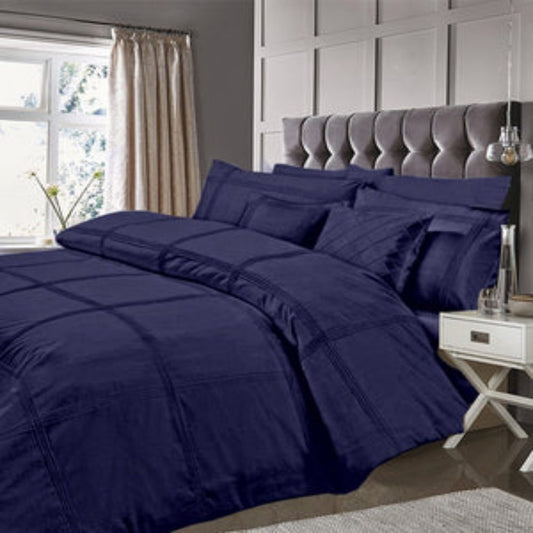 Luxury Pleated Duvet Set - Navy Blue