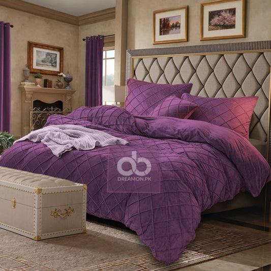 Luxury Velvet Pinch Pleats Duvet Set- Purple