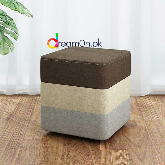 Wooden Stool 1 Seater Square large 3 shaded wooden stool (Brown, Grey, Beige)-DM-101