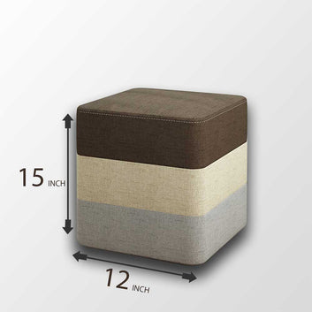 Wooden Stool 1 Seater Square large 3 shaded wooden stool (Brown, Grey, Beige)-DM-101