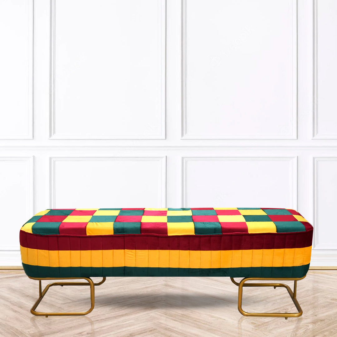 3 Seater Velvet Multi-Shade stool with Metal Stand