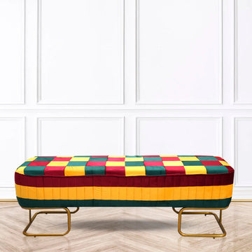 3 Seater Velvet Multi-Shade stool with Metal Stand